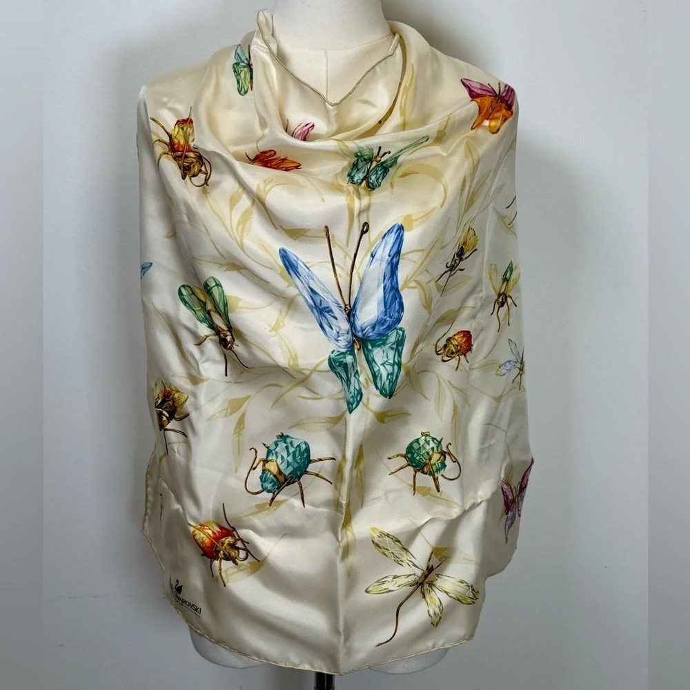 Vintage Daniel Swarovski Paris | ‘Paradise’ Silk Scarf Original Box And Tissue
